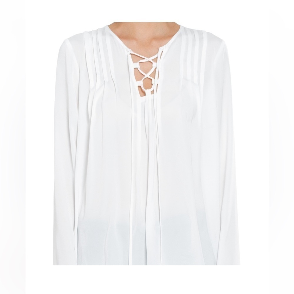 Max Studio Fine Charmeuse Lace up Front Blouse Ivory